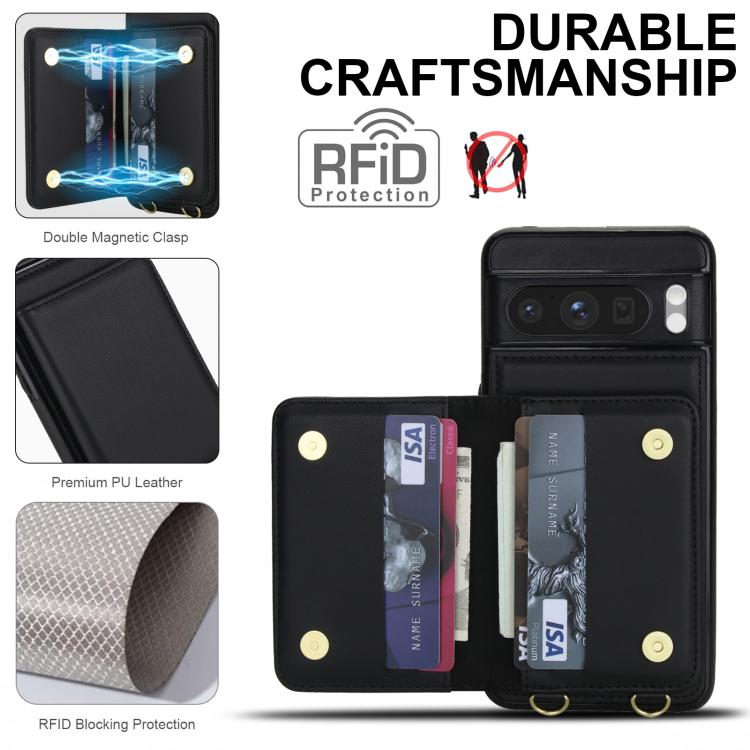 For Google Pixel 8 Pro Crossbody Dual-buckle Wallet RFID Back Leather Phone Case