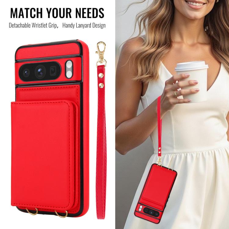 For Google Pixel 8 Pro Crossbody Dual-buckle Wallet RFID Back Leather Phone Case