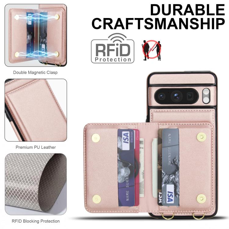 For Google Pixel 8 Pro Crossbody Dual-buckle Wallet RFID Back Leather Phone Case