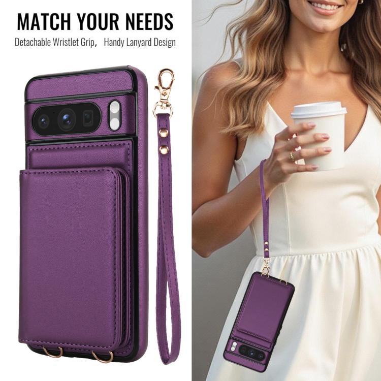 For Google Pixel 8 Pro Crossbody Dual-buckle Wallet RFID Back Leather Phone Case