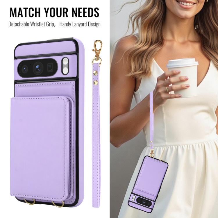 For Google Pixel 8 Pro Crossbody Dual-buckle Wallet RFID Back Leather Phone Case