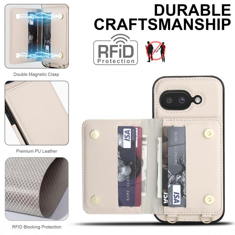 For Google Pixel 9a Crossbody Dual-buckle Wallet RFID Back Leather Phone Case