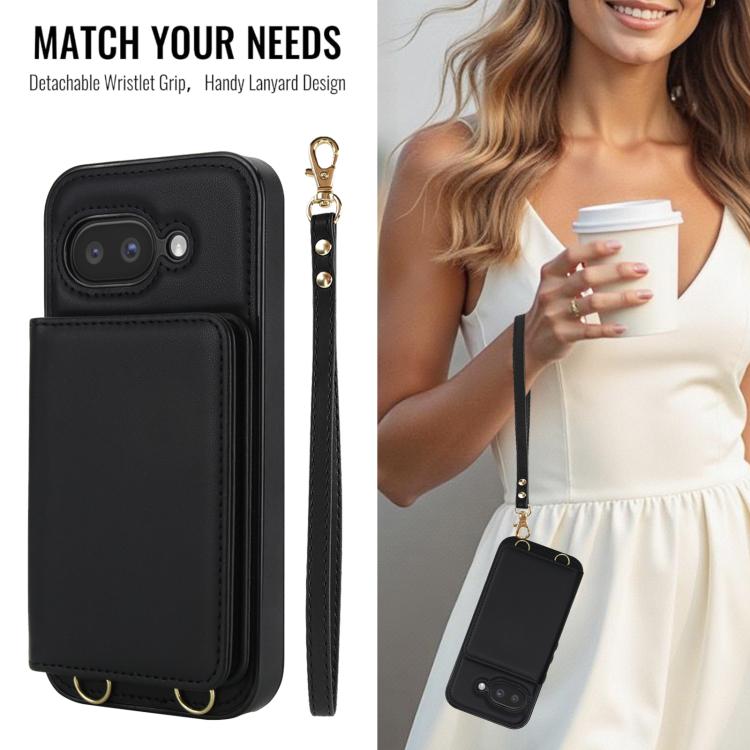 For Google Pixel 9a Crossbody Dual-buckle Wallet RFID Back Leather Phone Case