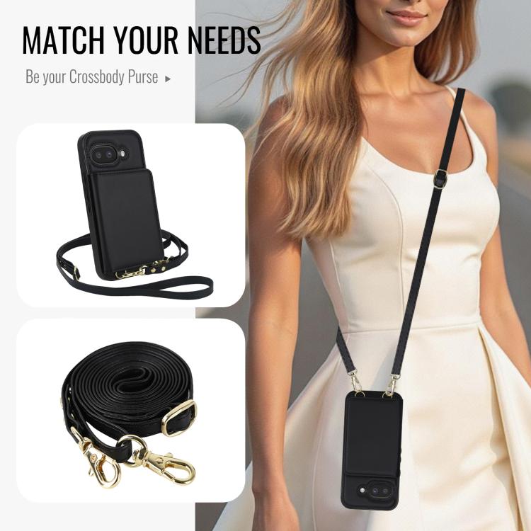 For Google Pixel 9a Crossbody Dual-buckle Wallet RFID Back Leather Phone Case