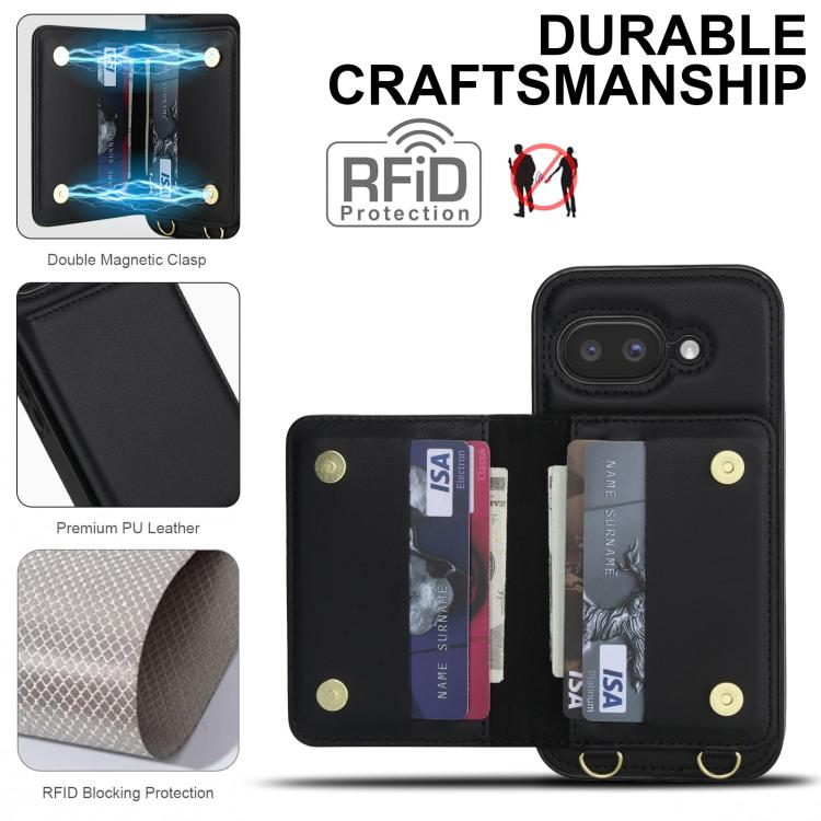 For Google Pixel 9a Crossbody Dual-buckle Wallet RFID Back Leather Phone Case