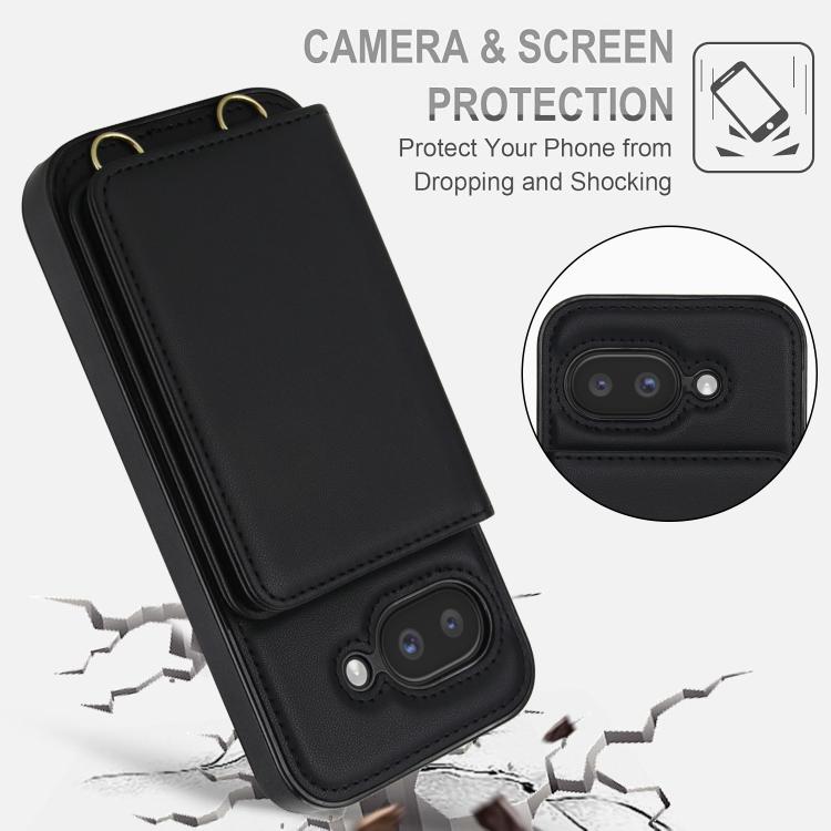 For Google Pixel 9a Crossbody Dual-buckle Wallet RFID Back Leather Phone Case