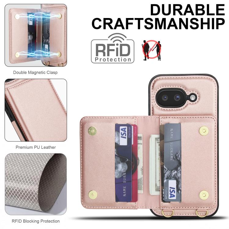 For Google Pixel 9a Crossbody Dual-buckle Wallet RFID Back Leather Phone Case