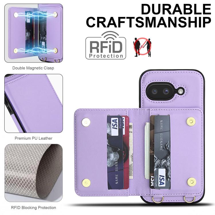 For Google Pixel 9a Crossbody Dual-buckle Wallet RFID Back Leather Phone Case