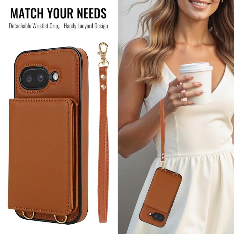 For Google Pixel 9a Crossbody Dual-buckle Wallet RFID Back Leather Phone Case