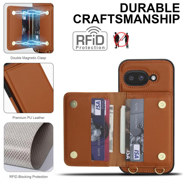 For Google Pixel 9a Crossbody Dual-buckle Wallet RFID Back Leather Phone Case
