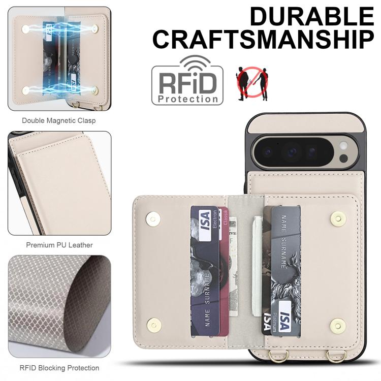 For Google Pixel 9 Pro Crossbody Dual-buckle Wallet RFID Back Leather Phone Case
