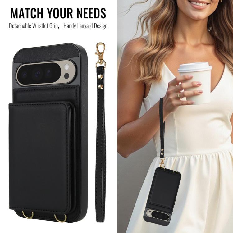 For Google Pixel 9 Pro Crossbody Dual-buckle Wallet RFID Back Leather Phone Case