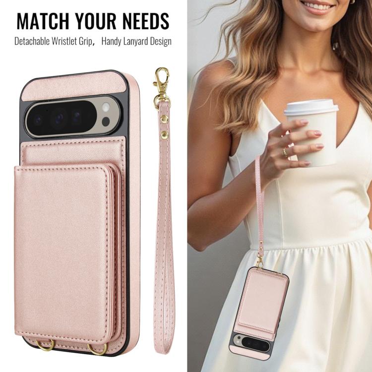 For Google Pixel 9 Pro Crossbody Dual-buckle Wallet RFID Back Leather Phone Case