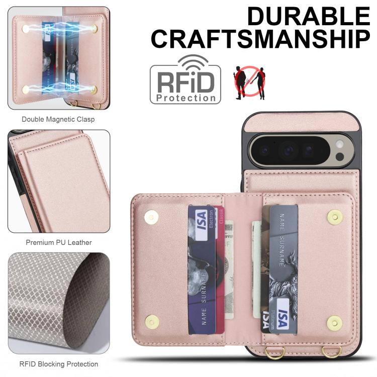 For Google Pixel 9 Pro Crossbody Dual-buckle Wallet RFID Back Leather Phone Case