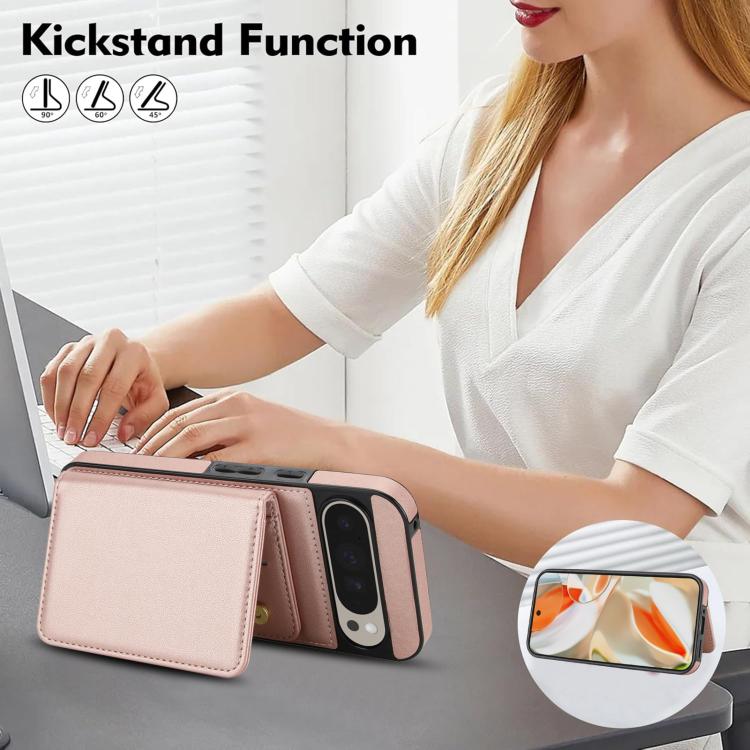 For Google Pixel 9 Pro Crossbody Dual-buckle Wallet RFID Back Leather Phone Case