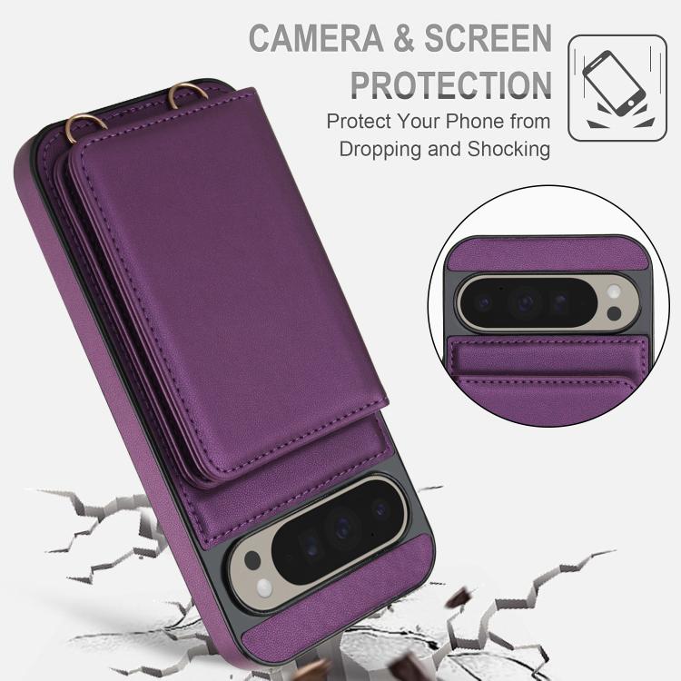 For Google Pixel 9 Pro Crossbody Dual-buckle Wallet RFID Back Leather Phone Case