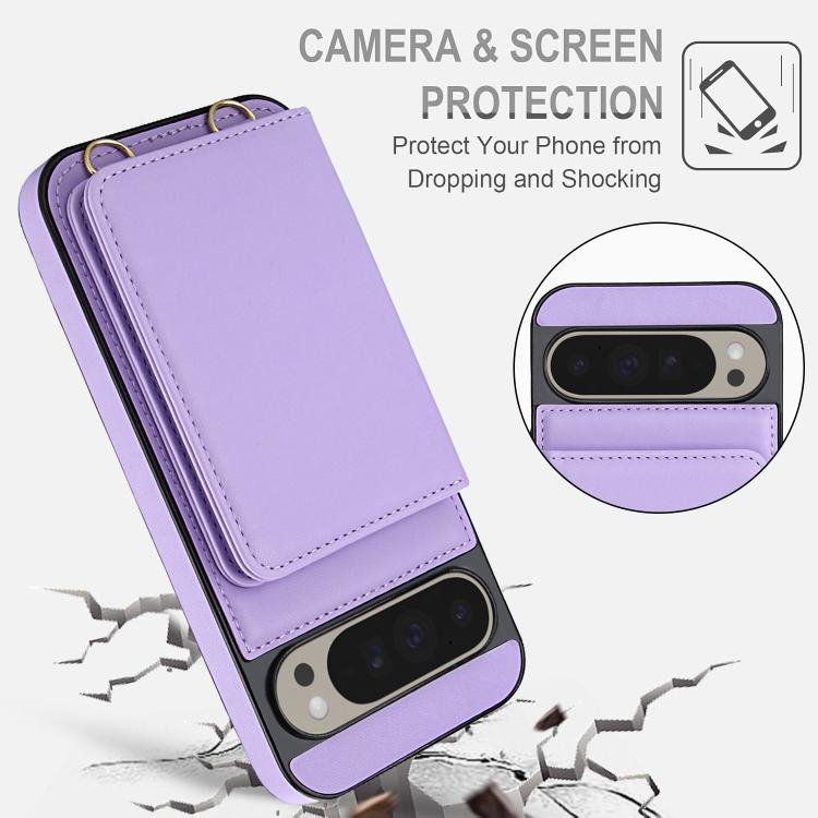For Google Pixel 9 Pro Crossbody Dual-buckle Wallet RFID Back Leather Phone Case