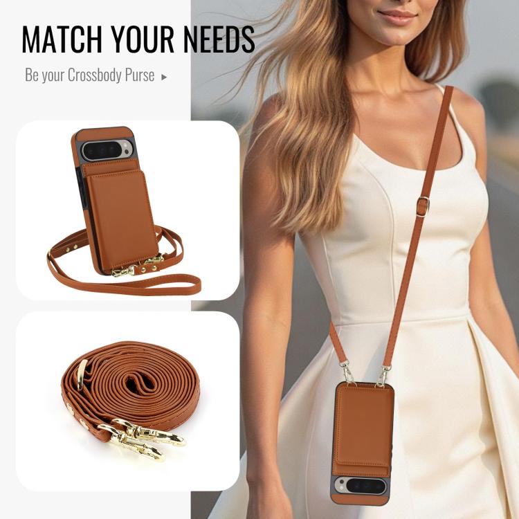For Google Pixel 9 Pro Crossbody Dual-buckle Wallet RFID Back Leather Phone Case