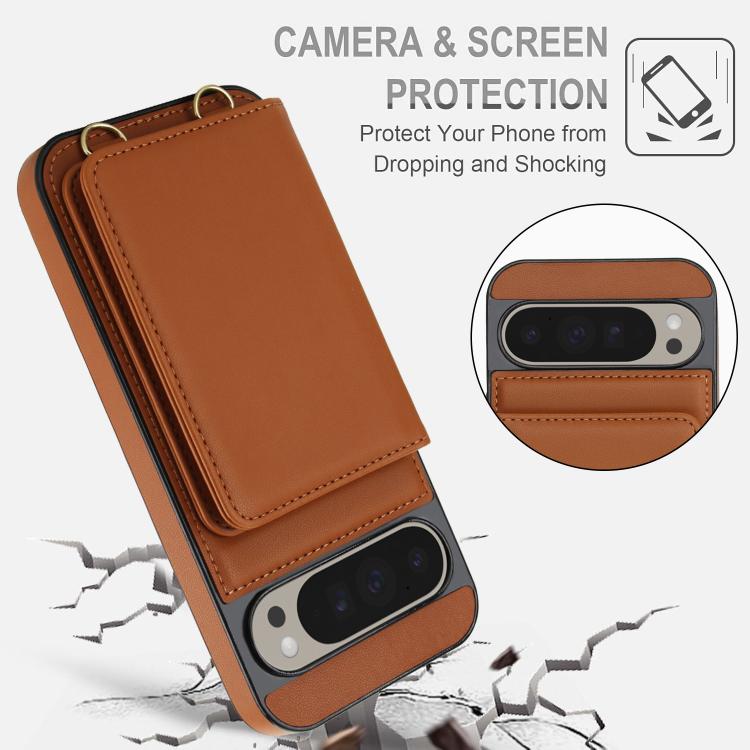 For Google Pixel 9 Pro Crossbody Dual-buckle Wallet RFID Back Leather Phone Case