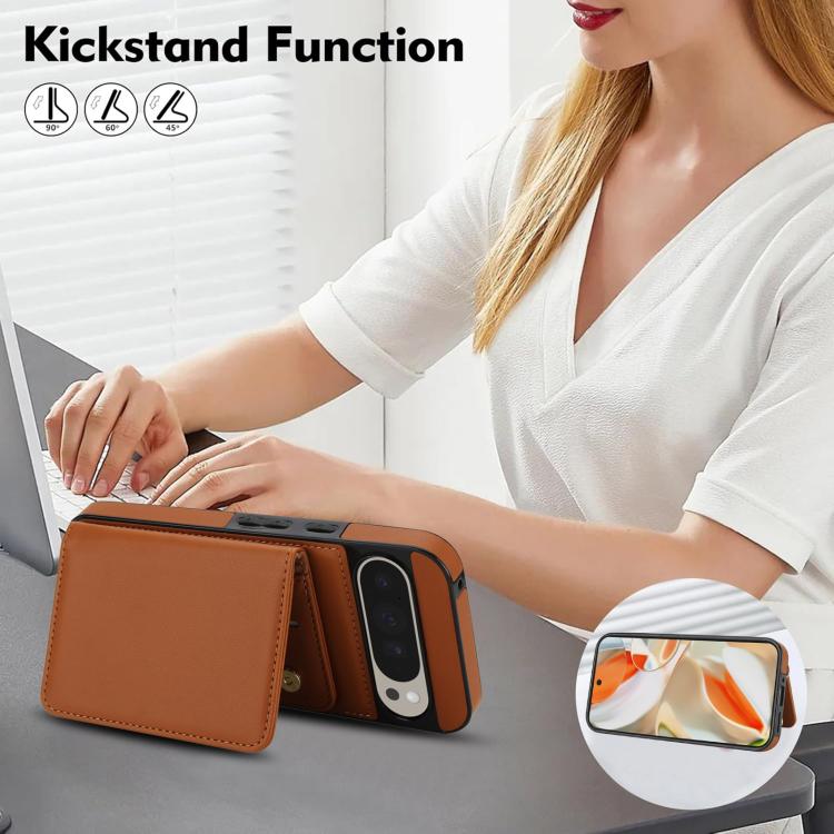 For Google Pixel 9 Pro Crossbody Dual-buckle Wallet RFID Back Leather Phone Case