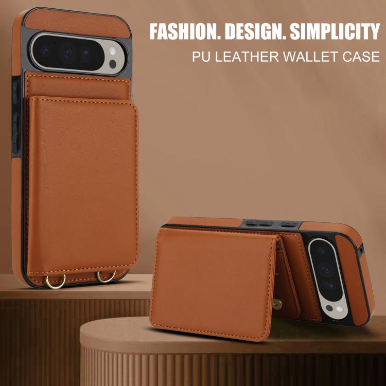 For Google Pixel 9 Pro Crossbody Dual-buckle Wallet RFID Back Leather Phone Case