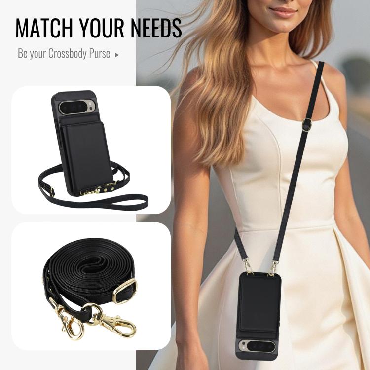 For Google Pixel 9 Crossbody Dual-buckle Wallet RFID Back Leather Phone Case