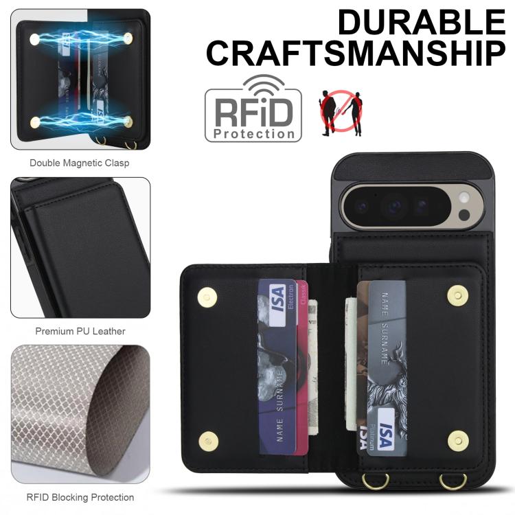 For Google Pixel 9 Crossbody Dual-buckle Wallet RFID Back Leather Phone Case