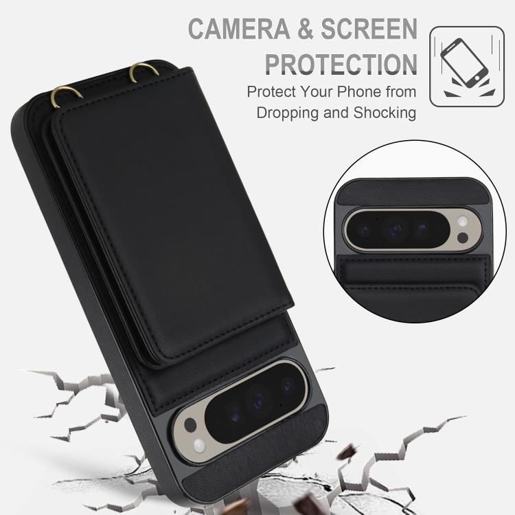 For Google Pixel 9 Crossbody Dual-buckle Wallet RFID Back Leather Phone Case