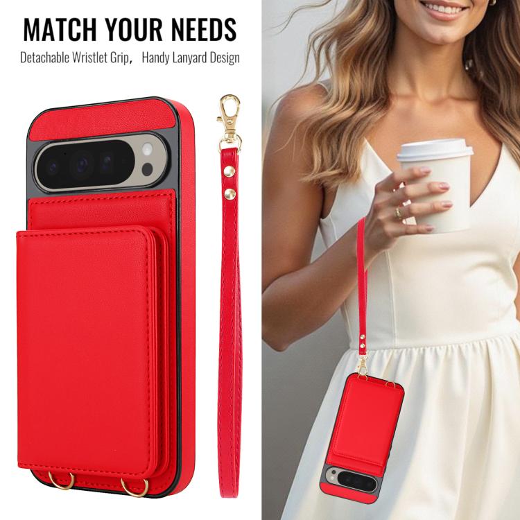 For Google Pixel 9 Crossbody Dual-buckle Wallet RFID Back Leather Phone Case