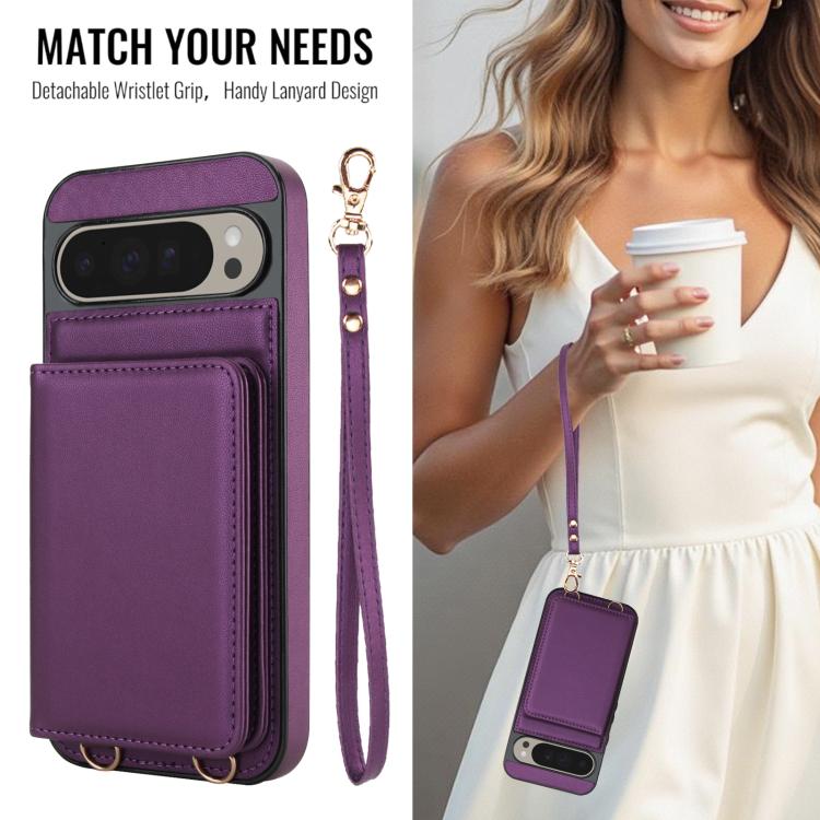For Google Pixel 9 Crossbody Dual-buckle Wallet RFID Back Leather Phone Case