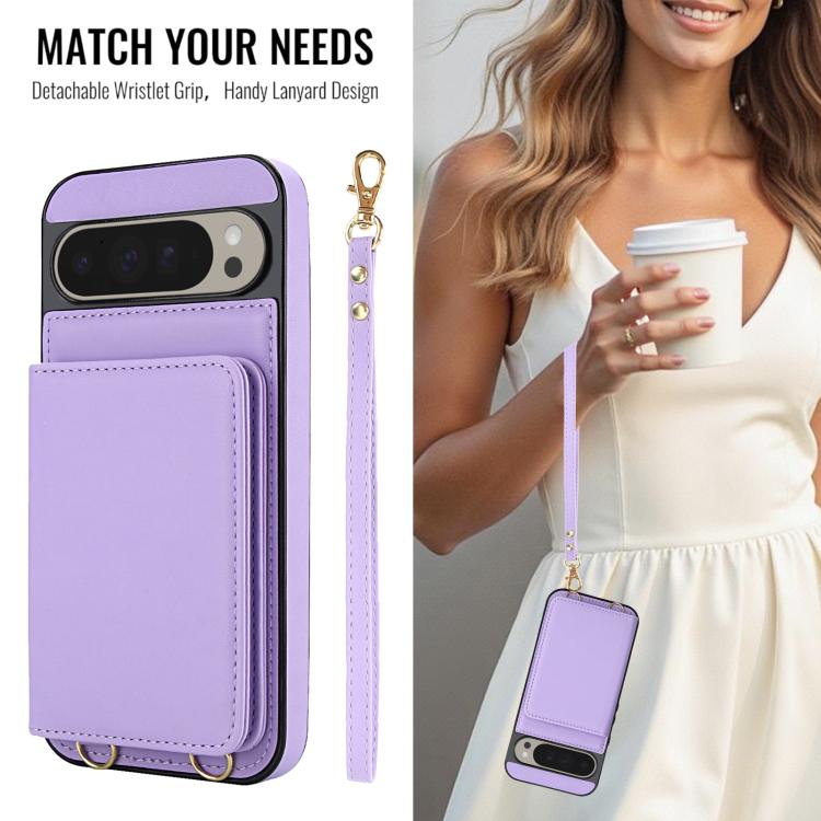 For Google Pixel 9 Crossbody Dual-buckle Wallet RFID Back Leather Phone Case