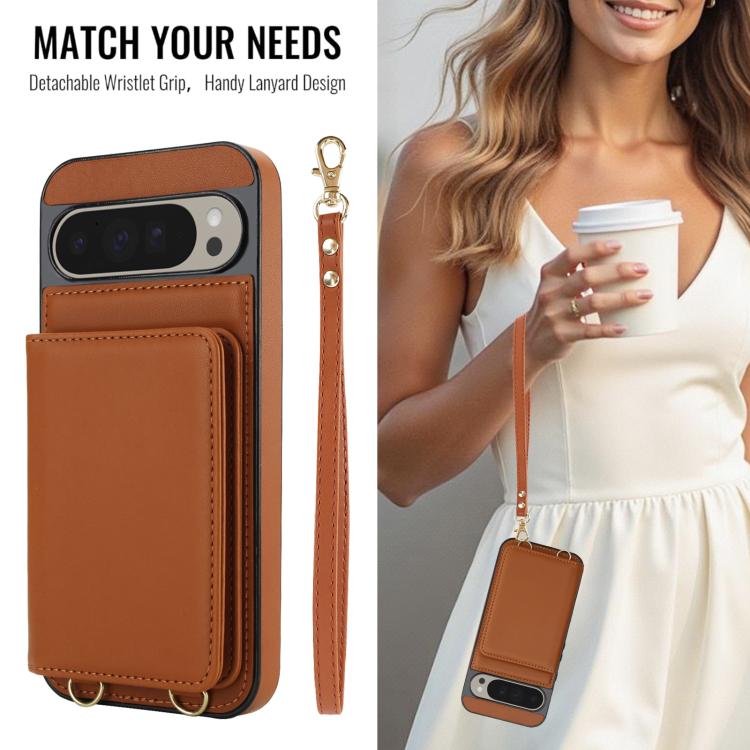 For Google Pixel 9 Crossbody Dual-buckle Wallet RFID Back Leather Phone Case