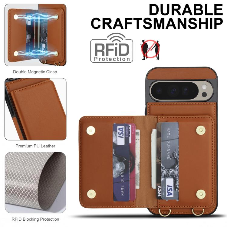 For Google Pixel 9 Crossbody Dual-buckle Wallet RFID Back Leather Phone Case