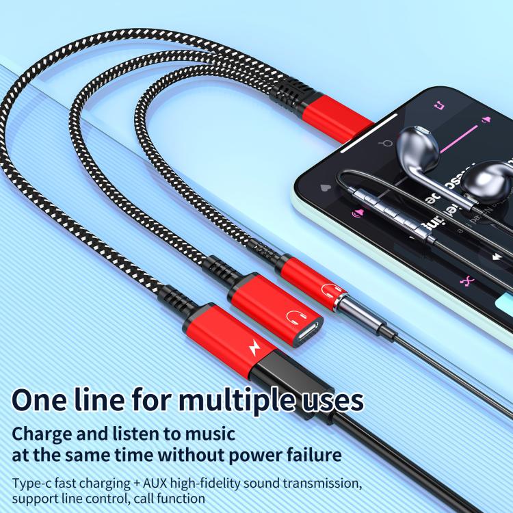 Type-C to 3.5mm and Type-C Charging Audio Adapter Cable