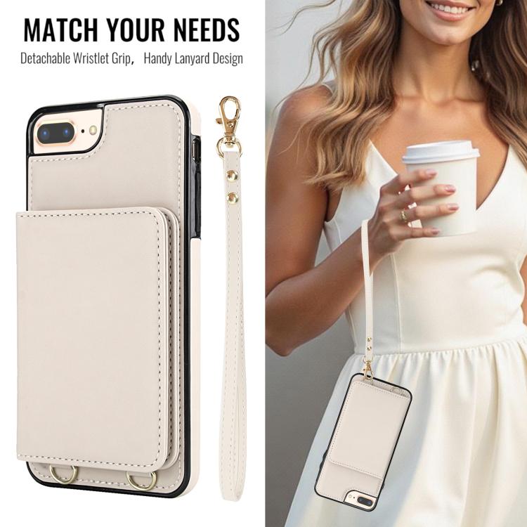 For iPhone 8 Plus / 7 Plus Crossbody Dual-buckle Wallet RFID Back Leather Phone Case