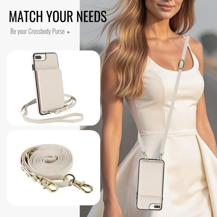 For iPhone 8 Plus / 7 Plus Crossbody Dual-buckle Wallet RFID Back Leather Phone Case