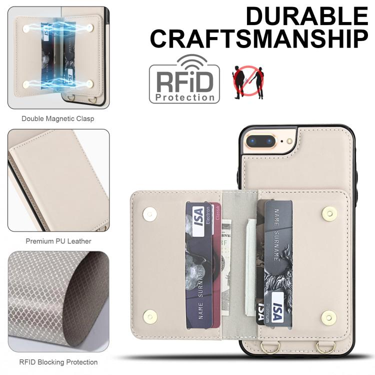 For iPhone 8 Plus / 7 Plus Crossbody Dual-buckle Wallet RFID Back Leather Phone Case