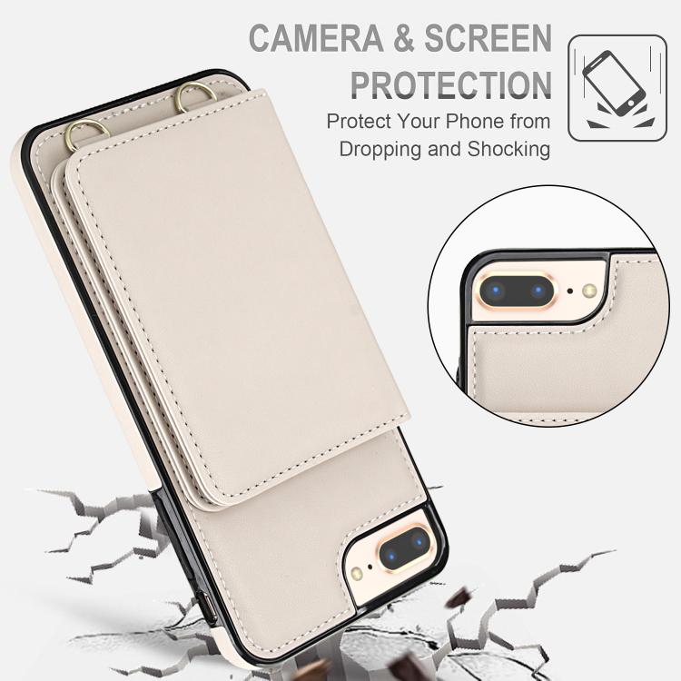 For iPhone 8 Plus / 7 Plus Crossbody Dual-buckle Wallet RFID Back Leather Phone Case