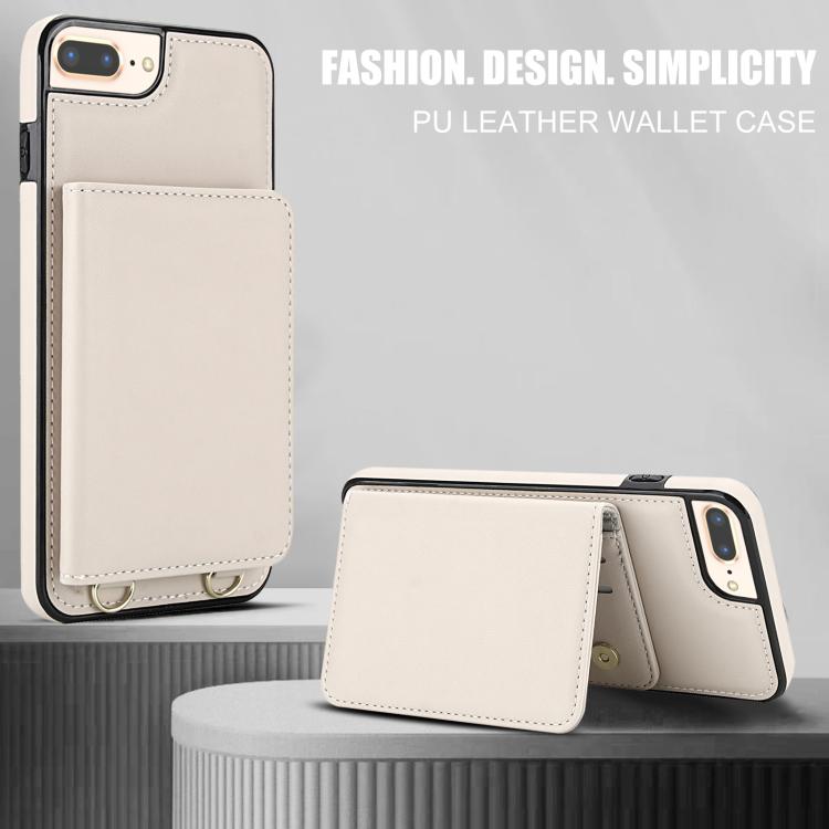 For iPhone 8 Plus / 7 Plus Crossbody Dual-buckle Wallet RFID Back Leather Phone Case