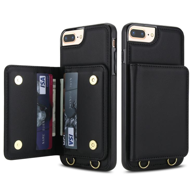 For iPhone 8 Plus / 7 Plus Crossbody Dual-buckle Wallet RFID Back Leather Phone Case