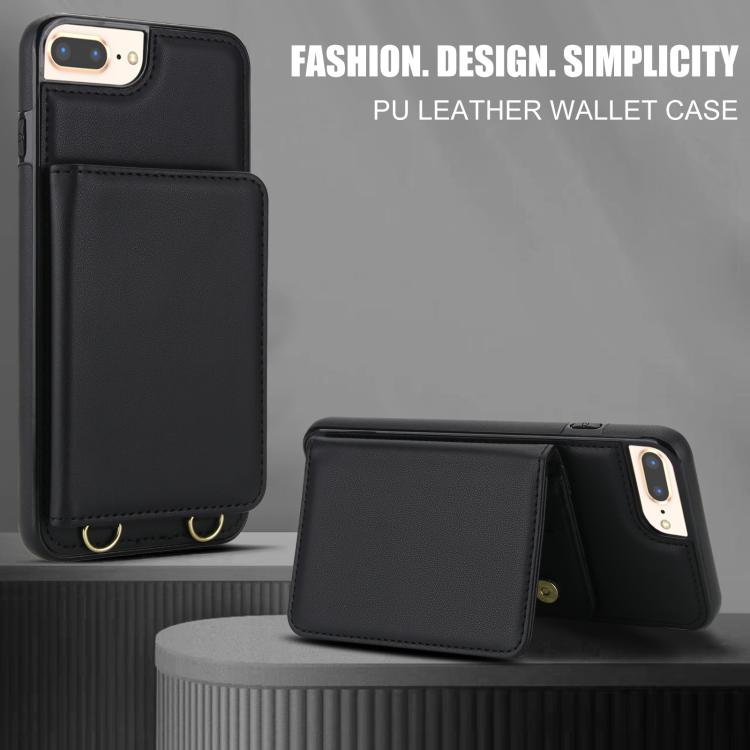 For iPhone 8 Plus / 7 Plus Crossbody Dual-buckle Wallet RFID Back Leather Phone Case