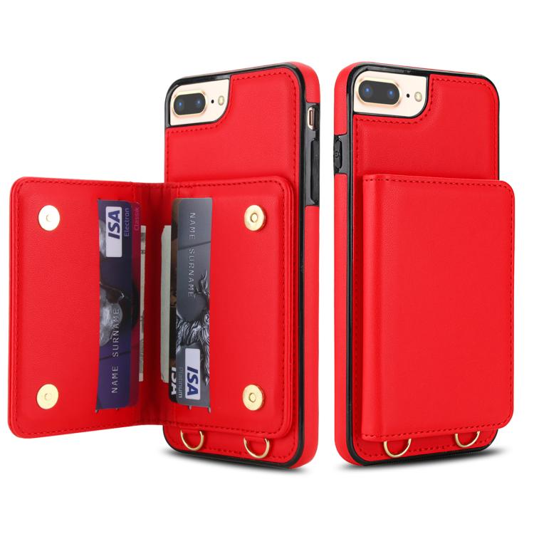 For iPhone 8 Plus / 7 Plus Crossbody Dual-buckle Wallet RFID Back Leather Phone Case