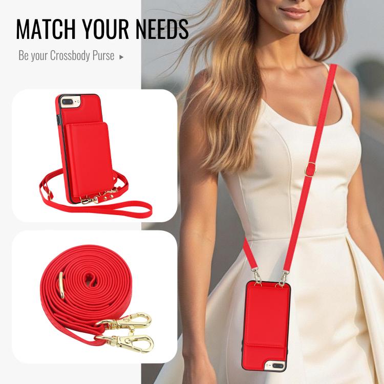 For iPhone 8 Plus / 7 Plus Crossbody Dual-buckle Wallet RFID Back Leather Phone Case