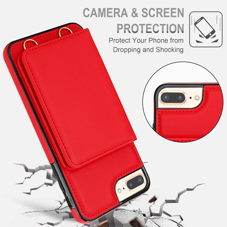 For iPhone 8 Plus / 7 Plus Crossbody Dual-buckle Wallet RFID Back Leather Phone Case