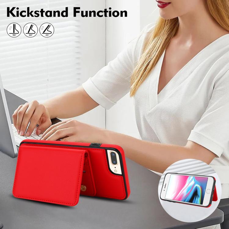 For iPhone 8 Plus / 7 Plus Crossbody Dual-buckle Wallet RFID Back Leather Phone Case