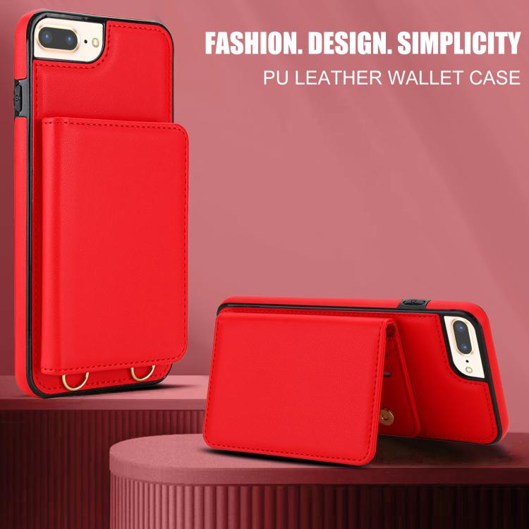For iPhone 8 Plus / 7 Plus Crossbody Dual-buckle Wallet RFID Back Leather Phone Case