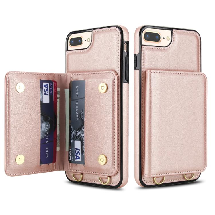 For iPhone 8 Plus / 7 Plus Crossbody Dual-buckle Wallet RFID Back Leather Phone Case