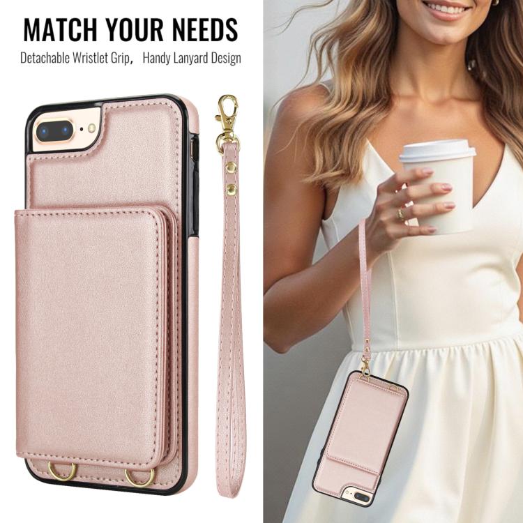 For iPhone 8 Plus / 7 Plus Crossbody Dual-buckle Wallet RFID Back Leather Phone Case