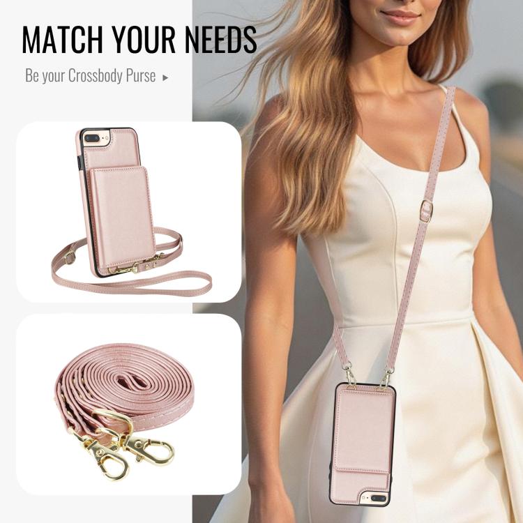 For iPhone 8 Plus / 7 Plus Crossbody Dual-buckle Wallet RFID Back Leather Phone Case