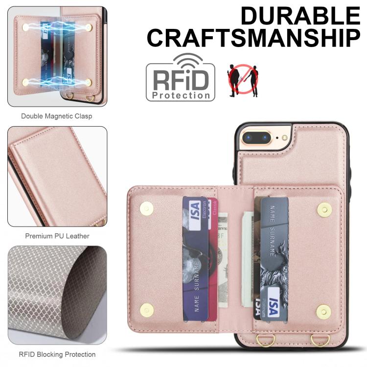 For iPhone 8 Plus / 7 Plus Crossbody Dual-buckle Wallet RFID Back Leather Phone Case